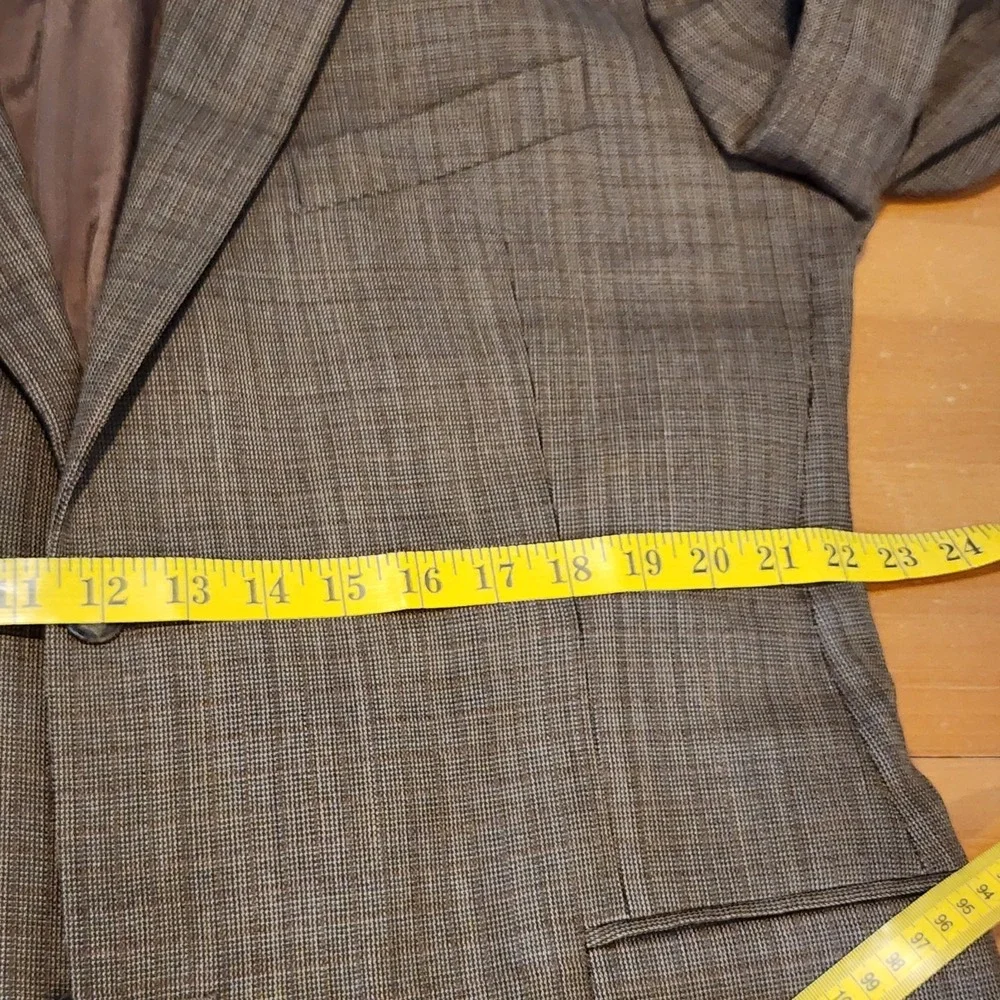 Joseph Abboud American Soft Blazer Tan Glen Plaid 100% Wool Sport Coat Mens 44R